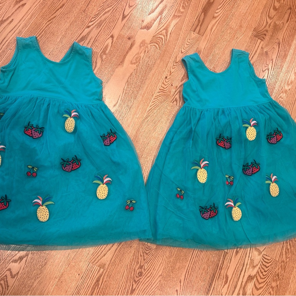 Hanna Andersson Teal 2 Dresses with Fruit Accents